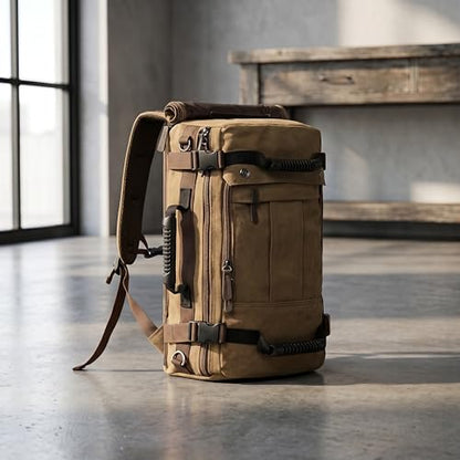 Multifunctional Canvas Travel Backpack for Students, Fits 17" Laptop, Durable, with Multiple Compartments & Large Capacity, Green