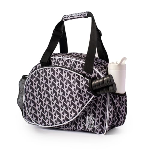 Pik’le’Ball Sport Premium Women's Pickleball Bag – Stylish and Versatile Sports Bag with Water Bottle Holder, Padded Paddle Pocket, and Spacious Design (fits 2+ Paddles!) - color: Court Couture Black