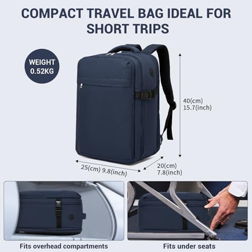 Kono 20L Casual Daypack, 40×20×25 cm, Airline Approved, 15.6" waterproof Laptop Backpack for Men & Women – Navy - color: Navy