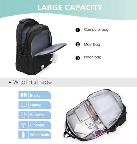 School Backpack for Teen Girls Cute Bookbag for High Middle School College Aesthetic Laptop Back Pack,Black - color: Black