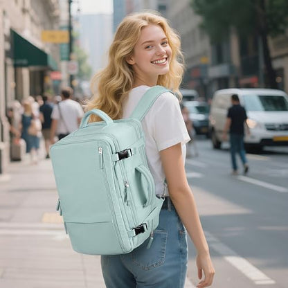Sinaliy Large Travel Backpack for Women, 40L Carry On Backpack, 17 Inch Laptop Waterproof Backpack, College Bookbag, Backpack for Women, as Person Item Flight Approved - color: Green