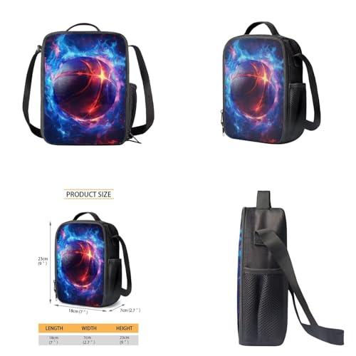 Fire Basketball Backpack for School Boys Backpack with Lunch Box Water Bottle Carrier with Strap and Soft Pencil Case 4PCS Set Bookbag with Front Pocket 17 inch Sturdy School Bag for Kids - color: Fire Basketball-1