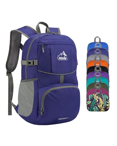 WATERFLY Hiking Packable Daypack Backpack: 25L Ultra Lightweight Day Pack for Women Men - Small Compact Folding Back Pack for Outdoor Sport Cycling Camping Travel Trip - Dark blue - color: E-dark Blue, size: 25L