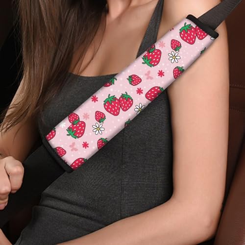 2PCS Pink Strawberry Car Seat Belt Cover Pads Universal Covers Protect Shoulder and Neck Car Accessories Interior,Soft Car Seat Strap Pads Car Decorations for Most Cars Trucks - color: Pink Strawberry