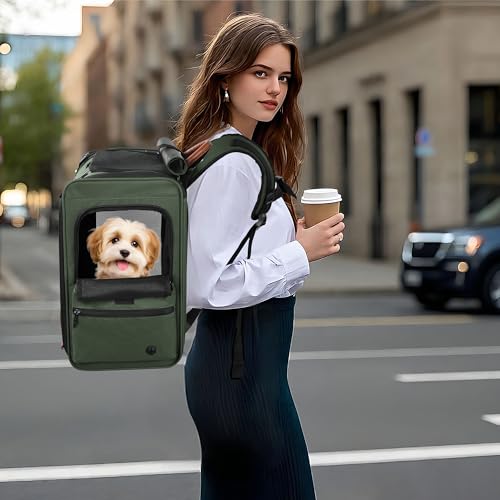 EliteField Deluxe Backpack Pet Carrier (3 Year Warranty, Airline Approved), Travel Soft-Sided Carrier Bag for Dogs, Cats & Small Pets - color: Army Green, size: 15.0"L x 13.5"W x 9.0"H