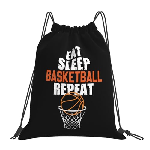 Eat Sleep Basketball Repeat Unisex Drawstring Backpack Bag Sport Gym Travel Swim Sackpack - color: Eat Sleep Basketball Repeat2