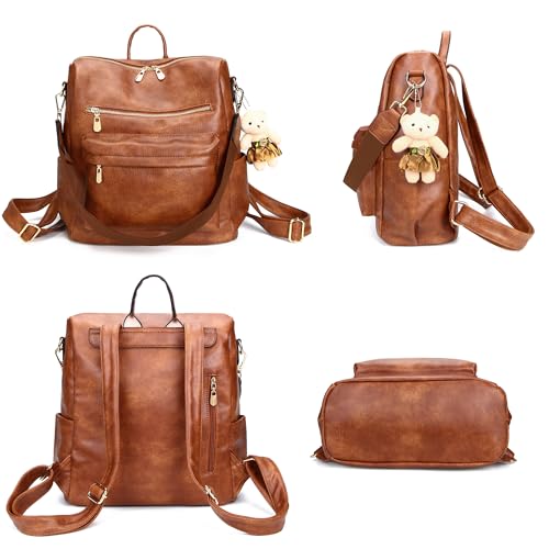 Soperwillton Women Backpack Purse Multipurpose Design Handbags Shoulder Bag PU Leather Travel bag Backpack Set 2pcs - color: Z-brown