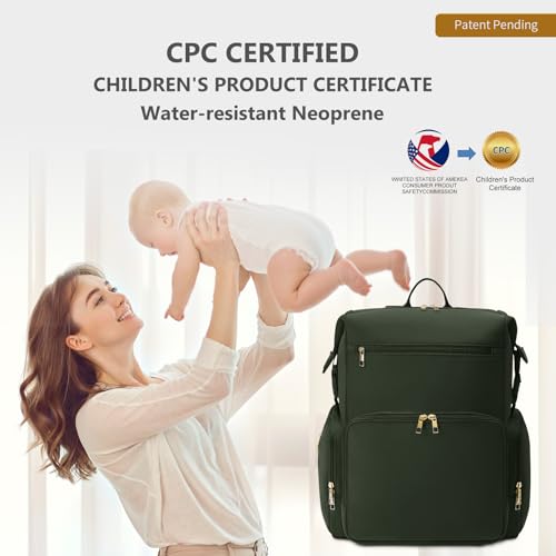 CEI-CEI Neoprene Diaper Bag Backpack with Insulated Pockets, Large Newborn Baby Maternity Bags Travel Tote with Changing Pad (Army Green) - color: Army Green