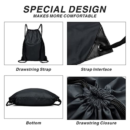 Drawstring Backpack Sports Water Resistant String Bag Sport Gym Sackpack for Women Men Large with Zipper, Black - color: Black