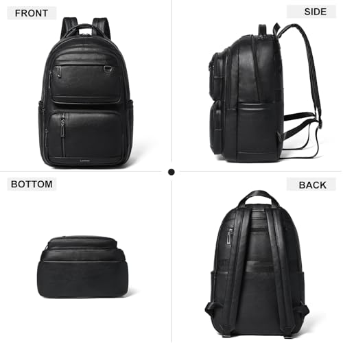 LATMAP Vegan Leather Backpack 17Inch Laptop Backpack for Women Travel Black | TSA-friendly, with luggage strap & pickpocket-proof, large capacity, laptop compartment, water-resistant, easy to wipe clean - color: Black