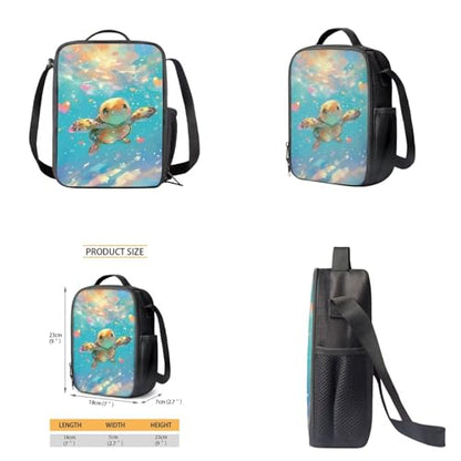 Cute Sea Turtle Backpack for Girls Kids Backpack with Lunch Box Water Bottle Holder with Strap and Large Pencil Case 4PCS Set Bookbag with Front Pocket 17 inch Sturdy Elementary School Bag - color: Cute Sea Turtle