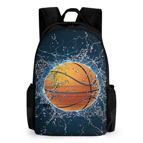 Black Basketball Backpack, Durable Polyester Daypack with Laptop Compartment, Reinforced Bottom, Adjustable Shoulder Straps And Multi Pockets for Travel And Daily Use - color: Black Basketball