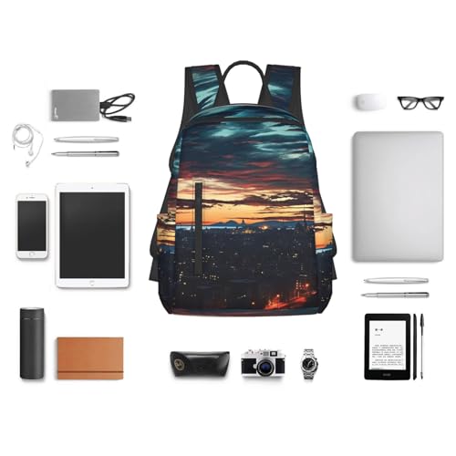 Travel Backpack for Women Men Cityscape Dusk Daypack 15 inch Lightweight Computer Bag Casual Back Pack - color: Cityscape Dusk