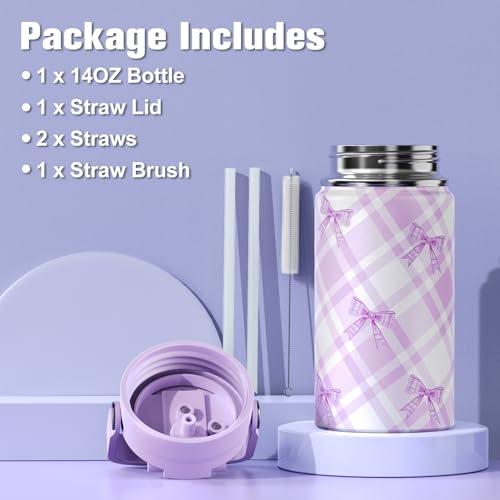 Bevalsa Backpack for Girls, Bow Bookpack with 14oz Insulated Water Bottle, Lunch Bag & Pen Case, Schoolbag for Kids & BPA-FREE Stainless Steel Metal Cup for Elementary Middle Student (Black Purple) - color: Black Purple