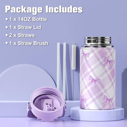 Bevalsa Backpack for Girls, Bow Bookpack with 14oz Insulated Water Bottle, Lunch Bag & Pen Case, Schoolbag for Kids & BPA-FREE Stainless Steel Metal Cup for Elementary Middle Student (Black Purple) - color: Black Purple