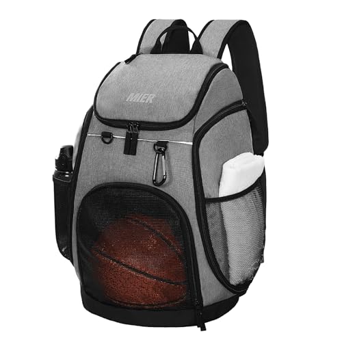 MIER Gym Backpack 40L Basketball Backpack with Ball Compartment & Shoes Storage Multi-Functional Sports Soccer Bag Large Equipment Back Pack Volleyball Backpacks for Men Women - color: Gray