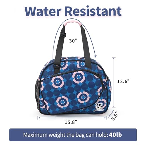 Boulder Bee Pickleball Bags, Premium Pickleball Tote Bag for Girls, Women’s Hand/Shoulder Gym Bag w Water Bottle Holder, with Pickleball Racquet/Paddle Holder - color: Blue and Pink
