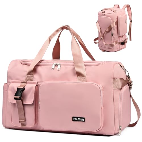 Eslcorri Gym Duffle Bag for Women Men, Sports Backpack with Wet & Shoe Compartment, Fitness Overnight Weekender Bag for Yoga, Swim, Travel (Style B, Pink) - color: 42L-Pink, style: Style B