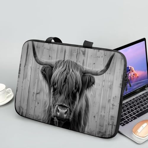 14 15 15.4 15.6 inch Laptop Handle Bag Computer Bag, Pouch Holder Notebook Sleeve Cover Soft Case Compatible for Dell,Lenovo,Toshiba HP, Asus Notebook-Highland Cow - color: Highland Cow