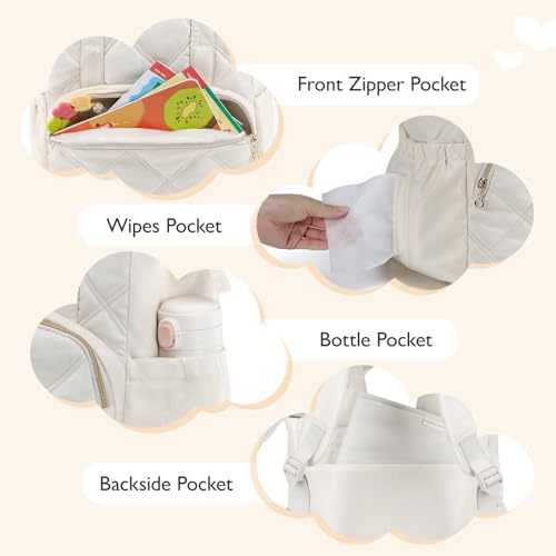 mommore Quilted Diaper Bag Backpack, Small Baby Bags, Lightweight Mini Diaper Backpack for Travel, with Insulated Pockets, Changing Pad (Beige) - color: Top Handle-beige