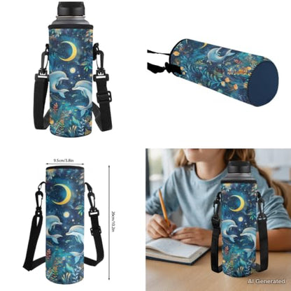 Moon Dolphin Backpack for Girls Kids Backpack with Lunch Box Pencil Pouch and Water Bottle Holder 4 in 1 Cute Backpacks for Girls 17 Inch Lightweight School Bag with Front Pocket - color: Moon Dolphin