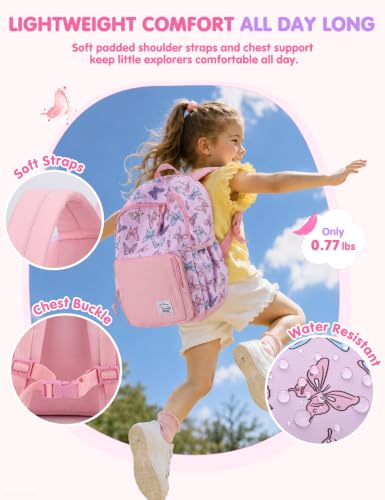 VASCHY Kids backpacks, Cute Lightweight Water Resistant Preschool Backpack for Boys and Girls Chest Strap | Cute - color: Pink Butterfly, size: Small (4-6 Yrs) - 15'' H