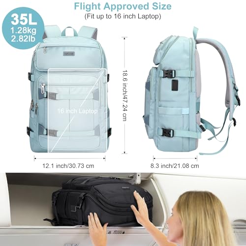 PIJUSHI Travel Backpack for Women Flight Aprroved Carry on Bag Large Casual Luggage Backpack Fit 16 inch Laptop(PE050 Teal Blue) - color: Teal Blue