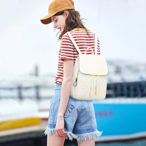 KKXIU Quilted Trendy Leather Backpack Purse for Women and Ladies Shoulder Travel Daypacks Bags (White) - color: White, style: Backpack