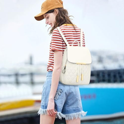 KKXIU Quilted Trendy Leather Backpack Purse for Women and Ladies Shoulder Travel Daypacks Bags (White) - color: White, style: Backpack
