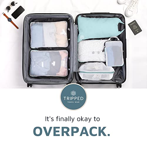 Large Packing Cube Set with See Through Mesh- Compression Packing Cubes Travel Organizers by TRIPPED Travel Gear (Dusty Teal) - color: Dusty Teal