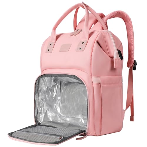 Women's Insulated Laptop Backpack Lunch Cooler Bookbag with USB Port for Women (15.6/14/13 Inch Laptop), Gift For Her - color: Pink-15.6inch