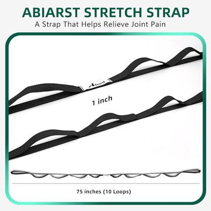 Abiarst Stretching Strap Yoga Straps for Physical Therapy, 10 Loops Non-Elastic Stretch Band for Pilates, Flexibility, Exercise and Gymnastics - color: Black