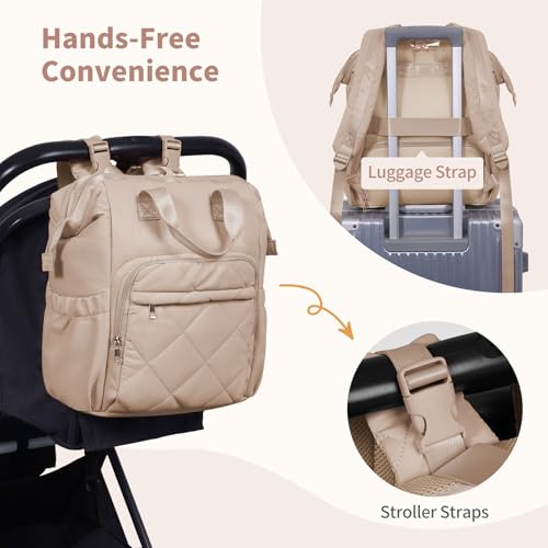 CEI-CEI Diaper Bag Backpack for Mom and Dad, Puffer Baby Bag Backpack with Insulated Pocket, Water-Resistant, Unisex Travel Backpack with Changing Pad & Stroller Straps - color: Khaki