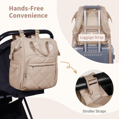 CEI-CEI Diaper Bag Backpack for Mom and Dad, Puffer Baby Bag Backpack with Insulated Pocket, Water-Resistant, Unisex Travel Backpack with Changing Pad & Stroller Straps - color: Khaki