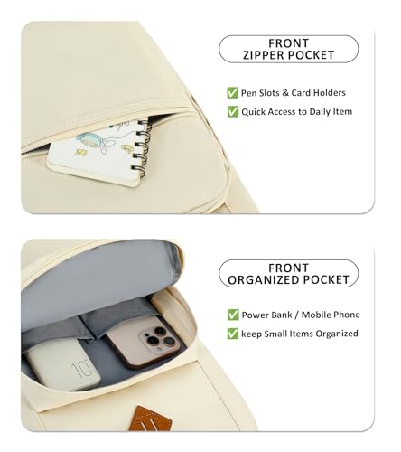 abshoo Classical Basic Womens Travel Backpack For College Men Water Resistant Bookbag (Cream Beige) - color: Cream Beige, size: 16.5 Inc