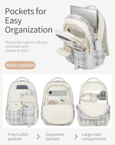 Teen Girl School Backpack, Cute Bookbag with Laptop Compartment for Big Student Women College Mochilas Escolares para Niñas (Beige) - color: Beige, size: 15.6in