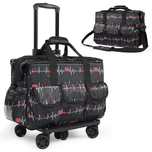 Gatycallaty Nurse Rolling Medical Duffle Bag Work Nursing Clinical Home Health Cna Nr Gift Carry On Bag Wheel Doctor Emt Ems Healthcare (black and white) - color: black and white