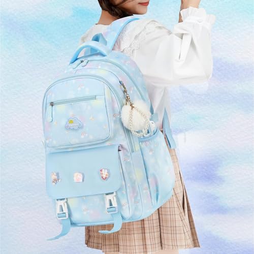 Cute Backpack for Girls,15.6'' School Backpacks for Girls,Waterproof & Large Capacity Kids Backpack Ages 6-12 (Blue)