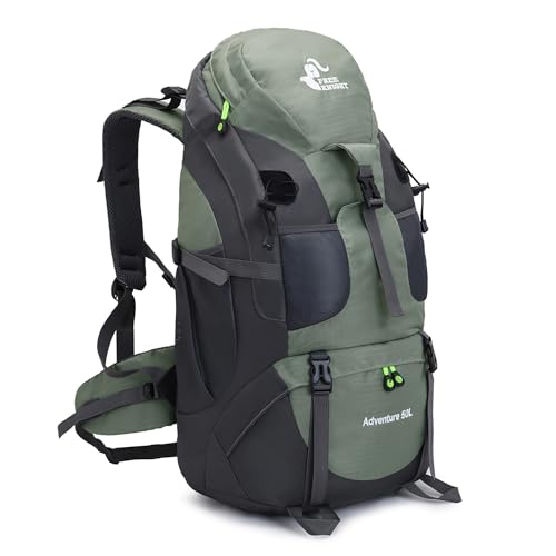 Bseash 50L Hiking Backpack, Water Resistant Lightweight Outdoor Sport Daypack Travel Bag for Camping Climbing Skiing Cycling (Army Green - With Shoe Compartment) - color: Army Green - With Shoe Compartment