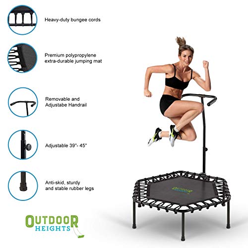 Mini Trampoline, Exercise Fitness Rebounder for Adults & Kids, for Indoor & Outdoor Use, Foldable, Pre-Attached Springs, with Handle, - size: 40 Inch, style: Bungee - No Spring No Fold