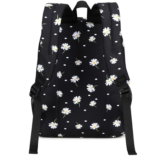 abshoo Classical Basic Daisy Womens School Backpack For College Teen Girls Water Resistant Bookbag (Daisy Black) - color: Daisy Black, size: 16.5 Inc