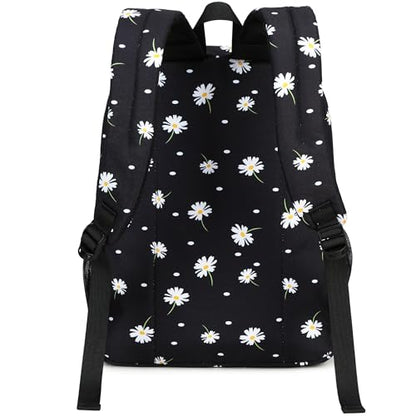 abshoo Classical Basic Daisy Womens School Backpack For College Teen Girls Water Resistant Bookbag (Daisy Black) - color: Daisy Black, size: 16.5 Inc