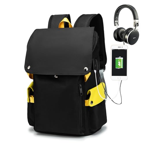 Anti Theft Travel Laptop Backpack with Usb Charging Port Water Resistant Extra Large (Yellow/Black,17in) - color: Yellow/Black