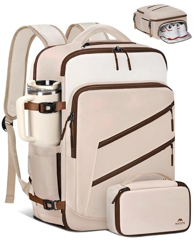 MATEIN Personal Item Travel Backpack for Women, Lightweight Airplane Carry on Bag with Electronics Case, Water Resistant Overnight Backpack for Women with Shoe Compartment, Fits 17 inch Laptop - color: Light Khaki, size: Large