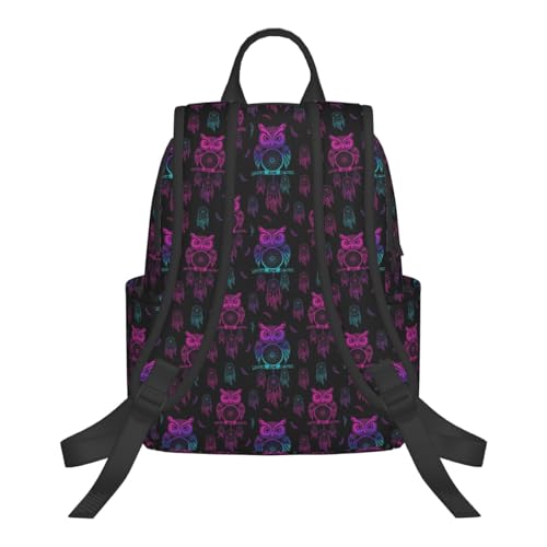 Stylish Daily Shoulder Backpack Owl Rainbow Dream Catcher, Practical Multi-scene Daypack for Road Trip Picnic Walking Men Women - color: Picture (1421)