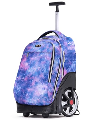 NEW TILAMI 19 inch Rolling Backpack Teens Rolling Backpack Cute Wheeled Laptop Backpack Bookbag Roller Travel Bag College, Star Violet - color: Purple Star Violet