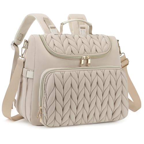 Small Diaper Bag Backpack Quilted Mini Baby Crossbody Diaper Bag Tote for Mom and Baby Girls Boys (Beige) - color: Beige