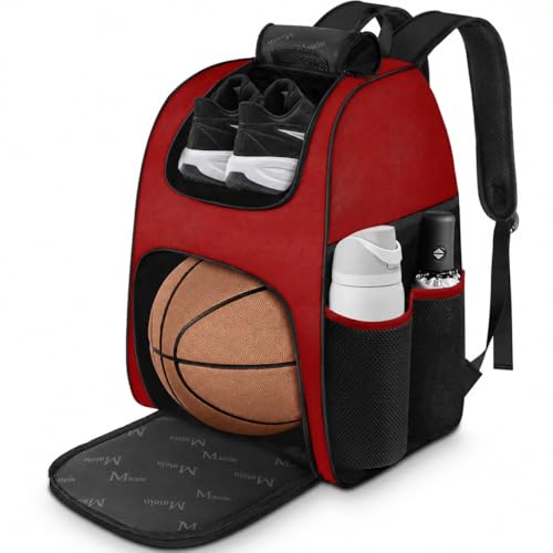 MATEIN Basketball Bag, Sturdy Soccer Bag with Ball Holder & Shoe Compartment, Large Basketball Backpack for Training Equipment, Water Resistant Sports Ball Backpack Fits Volleyball Football, Colorful - color: Red - Large