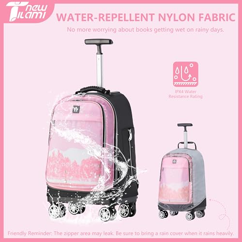 NEW TILAMI 19 Inch Rolling Backpack 360°rotating Universal Wheel, Large Organizer Compartments, Adjustable Handle, Carry on for School Students Business Travel, Cherry Blossoms - color: Cherry Blossoms