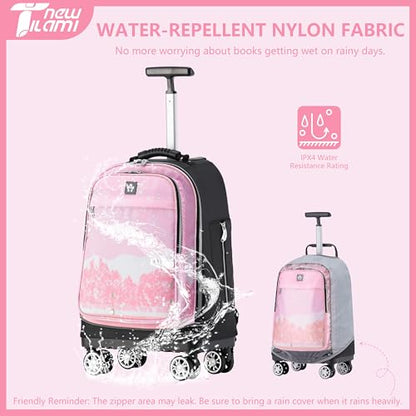 NEW TILAMI 19 Inch Rolling Backpack 360°rotating Universal Wheel, Large Organizer Compartments, Adjustable Handle, Carry on for School Students Business Travel, Cherry Blossoms - color: Cherry Blossoms